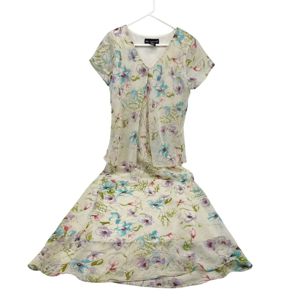 Mlle Gabrielle Floral Layered long Dress Cream Size 12 phoebe buffay